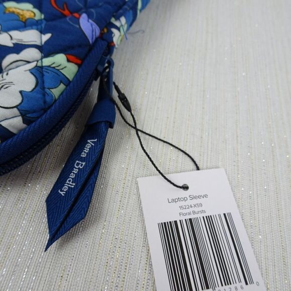 VERA BRADLEY Laptop Sleeve Case Factory Style FLORAL BURSTS Floral Blue NWT $59 - Picture 6 of 7